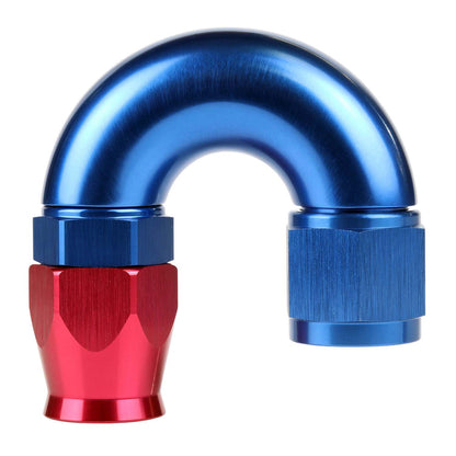 Exoracing AN PTFE Full Flow Hose End – AN04 / 180 Degree / Red and Blue