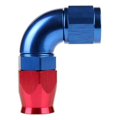 Exoracing AN PTFE Full Flow Hose End – AN10 / 90 Degree / Red and Blue