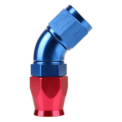 Exoracing AN PTFE Full Flow Hose End – AN12 / 45 Degree / Red and Blue