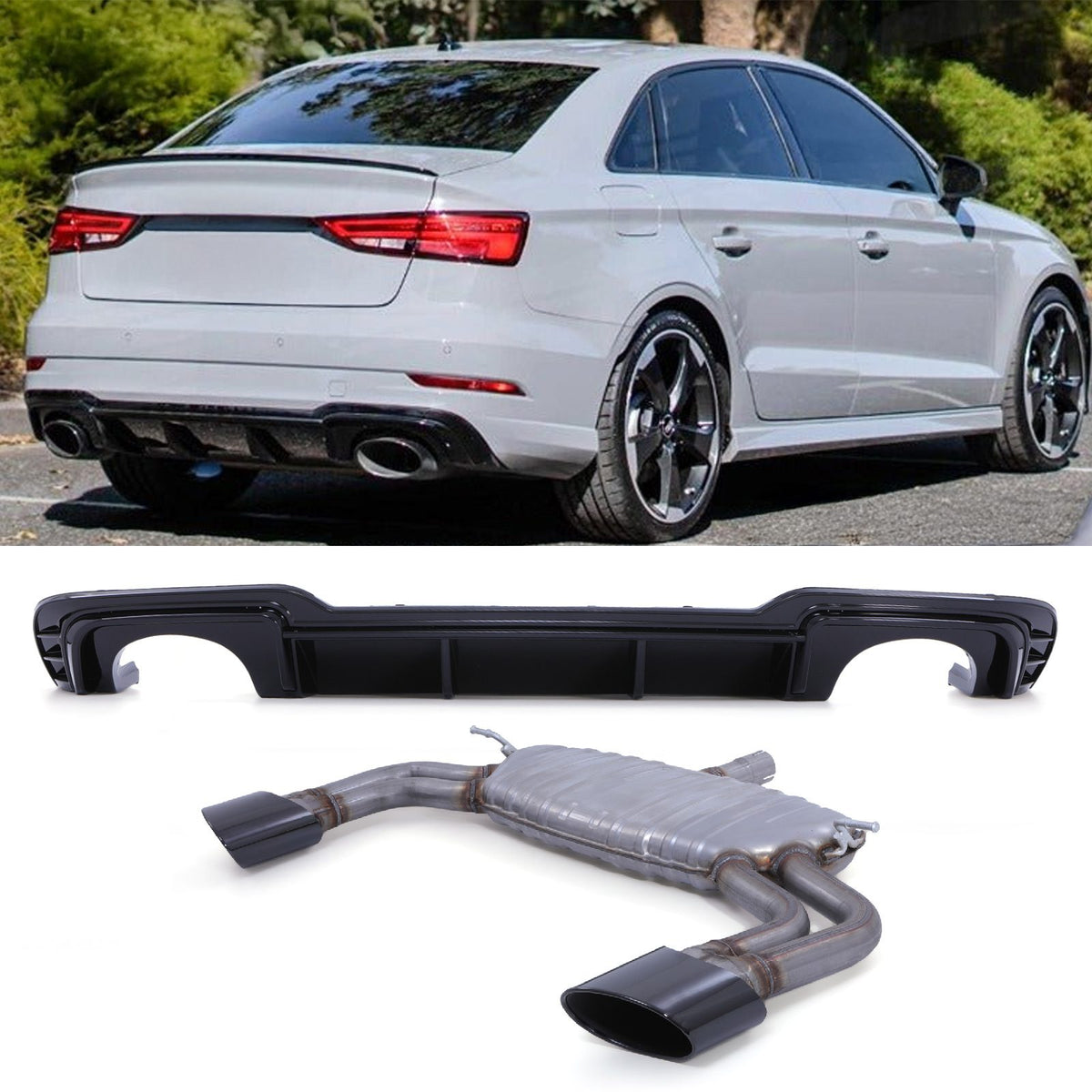 Gravity Performance RS3 Style Rear Diffuser & Exhaust Conversion - Audi A3 8V Facelift Saloon 17-20
