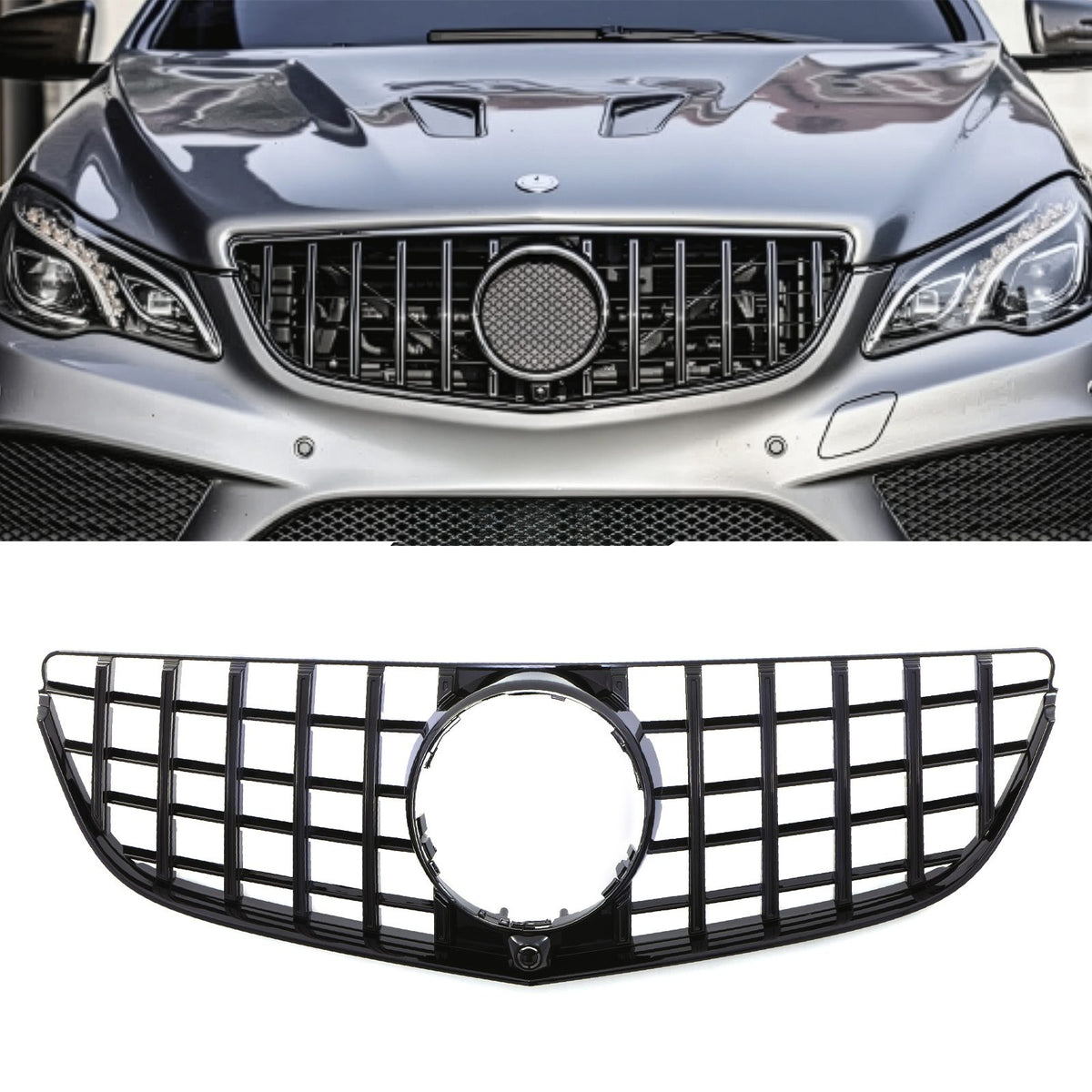 Gravity Performance Panamericana Style Front Grille Gloss Black - Mercedes E Class C207 13-16