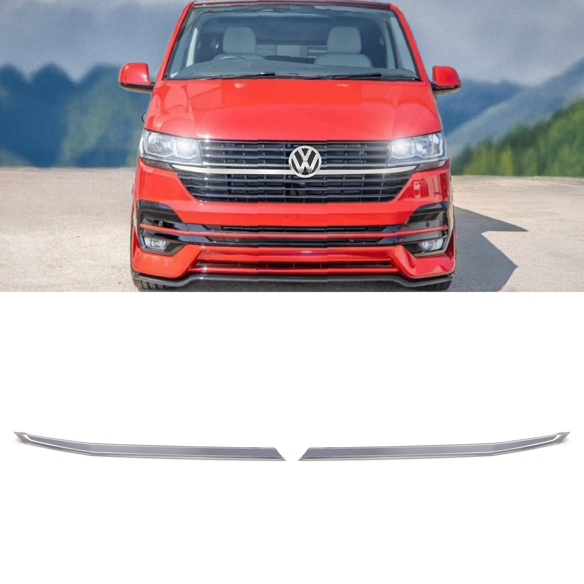 Gravity Performance Chrome 2 Piece Long Upper Grille Trims - VW Transporter T6.1 19-24