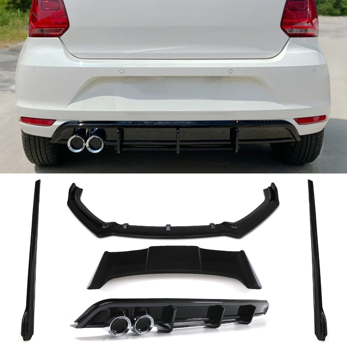Gravity Performance Aero Body Kit With Batman Wing & Twin Exit Diffuser Gloss Black - VW Polo MK5 6C 14-18