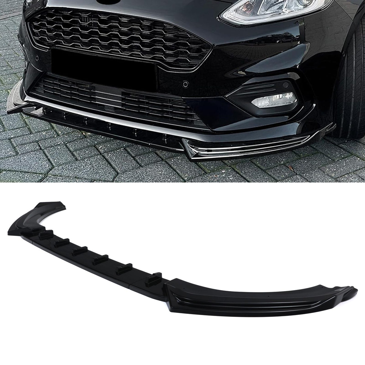 Gravity Performance Front Bumper Splitter Gloss Black - Ford Fiesta MK8 ST / ST-Line 17+