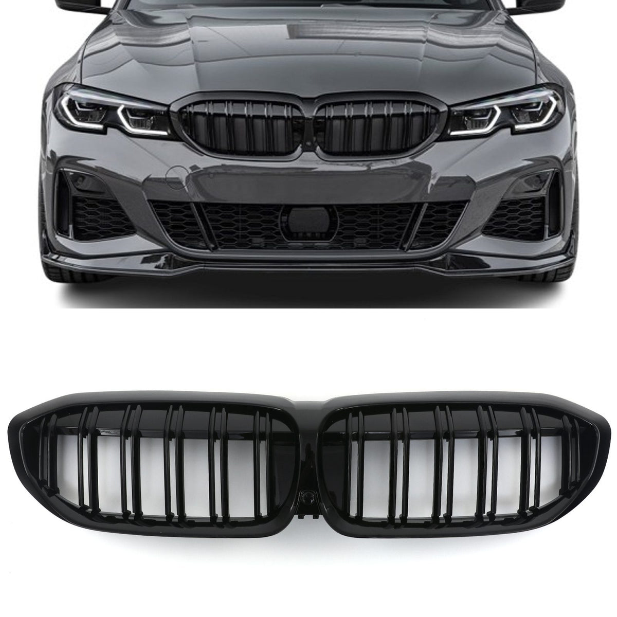 Gravity Performance Double Vertical Bar Style Kidney Grille - BMW 3 Series G20 G21 Pre LCI 19-22