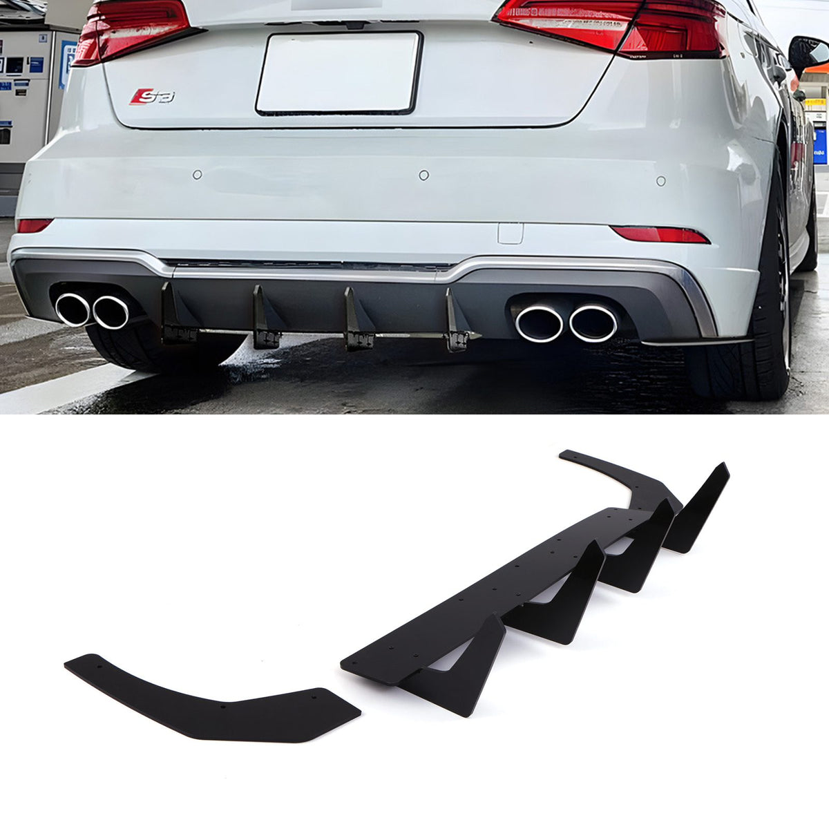 Gravity Performance Rear Blade Style Diffuser & Spats Gloss Black – Audi S3 8V 17-20