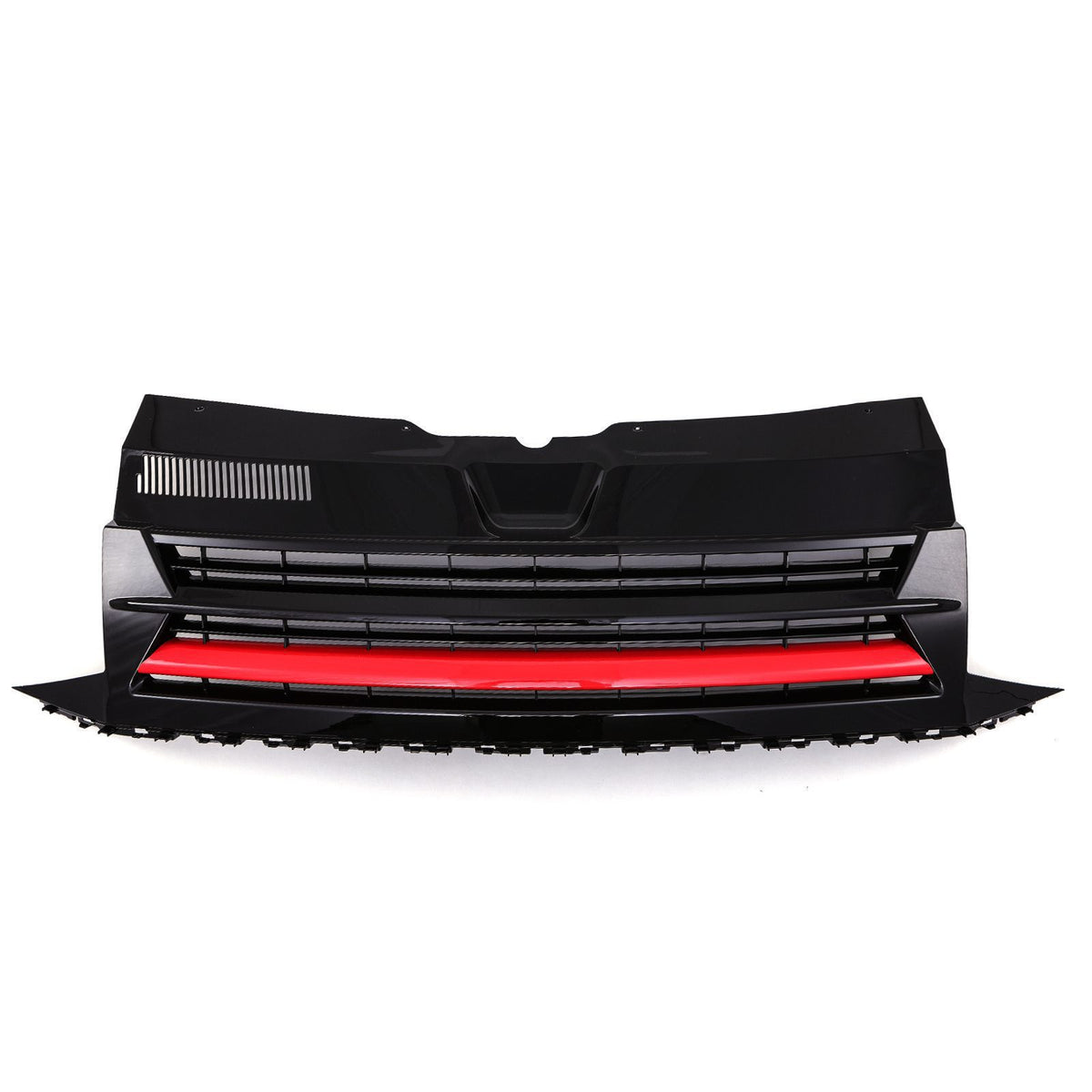 Gravity Performance Gloss Black Badgeless Front Bumper Grille Red Trim - VW Transporter T6 16-19