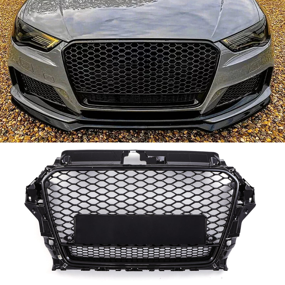 Gravity Performance RS3 Quattro Style Front Honeycomb Grille Black - Audi A3 8V 13-16