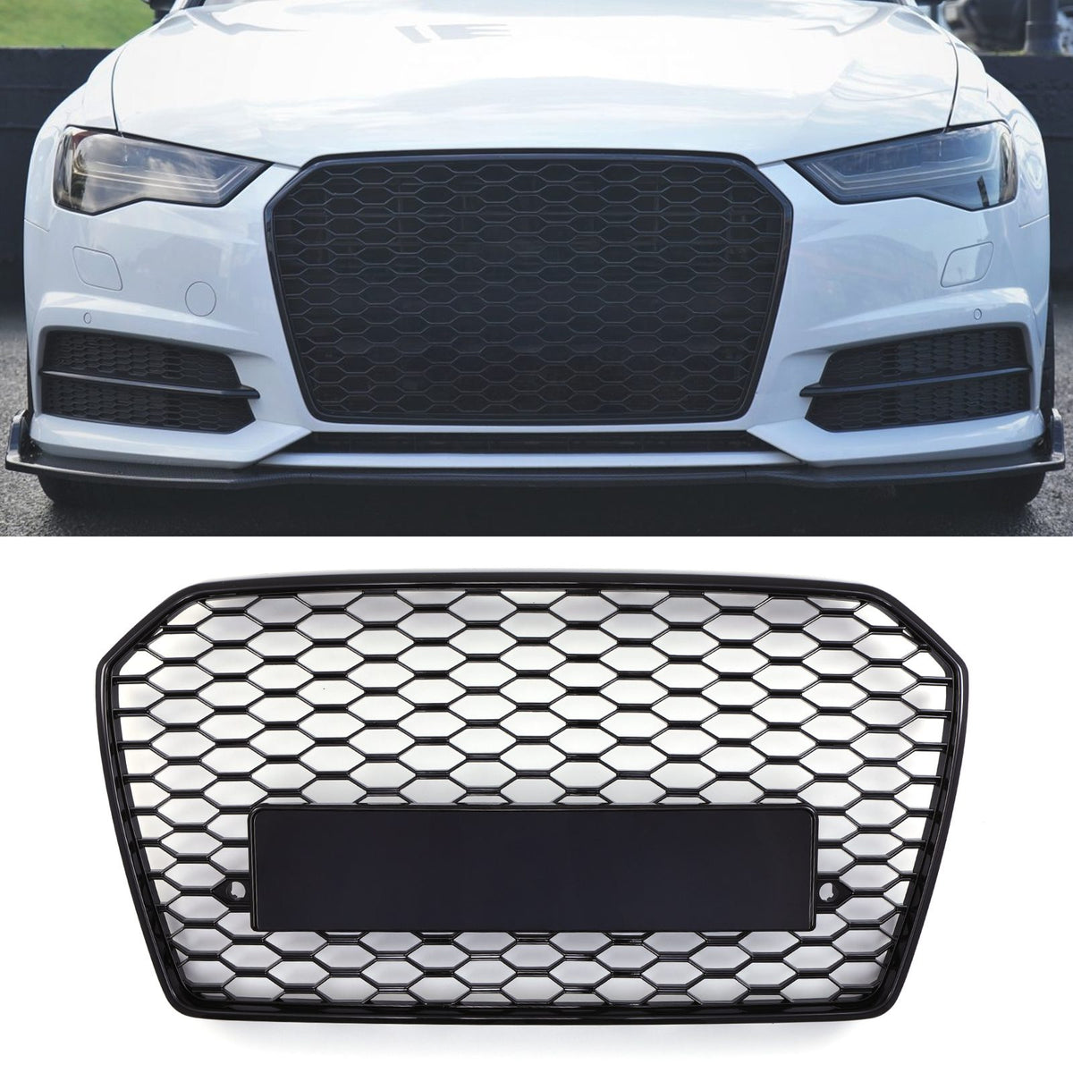 Gravity Performance RS6 Style Front Honeycomb Badgeless Grille Black - Audi A6 C7.5 16-18