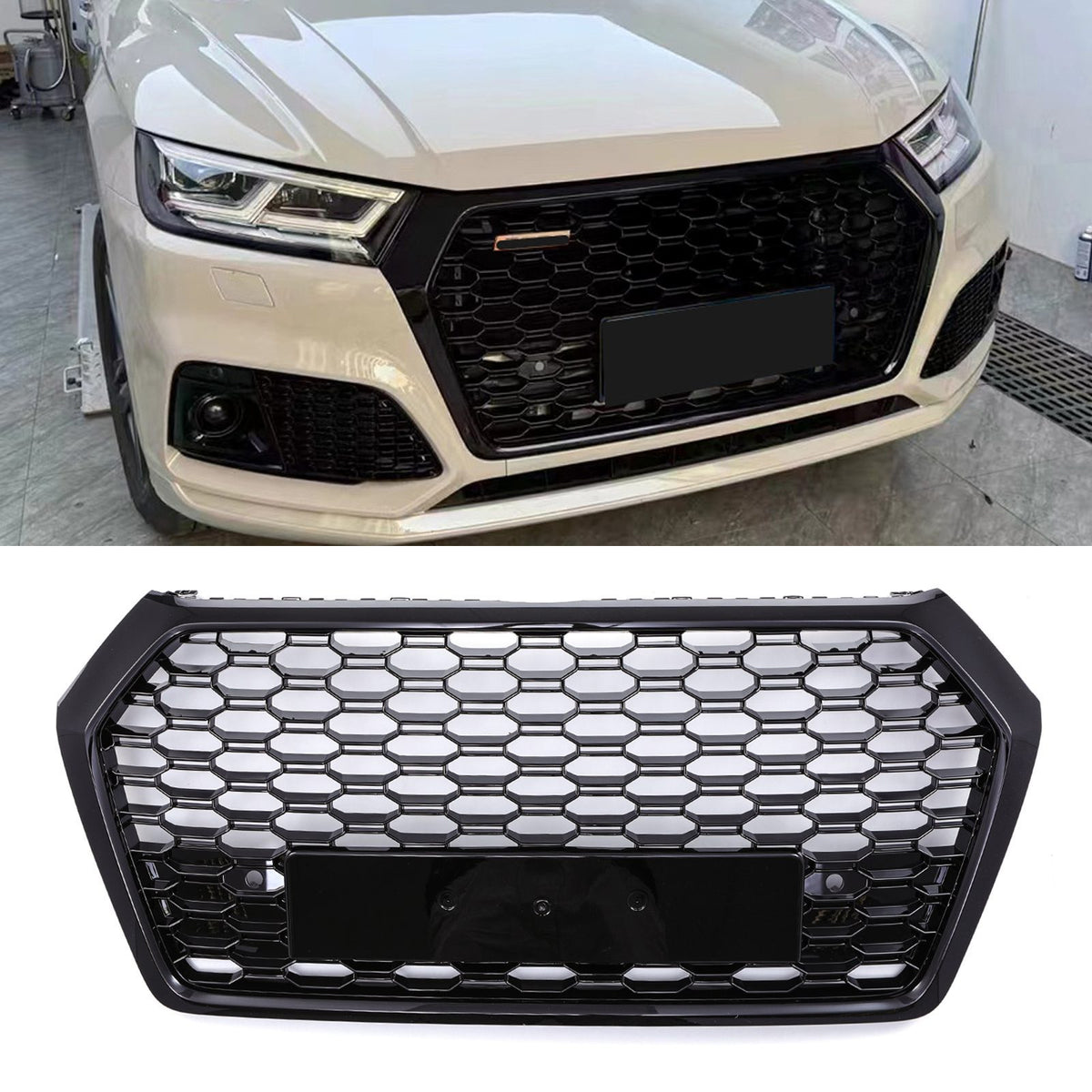 Gravity Performance RSQ5 Style Front Honeycomb Grille Gloss Black - Audi Q5 FY 17-20