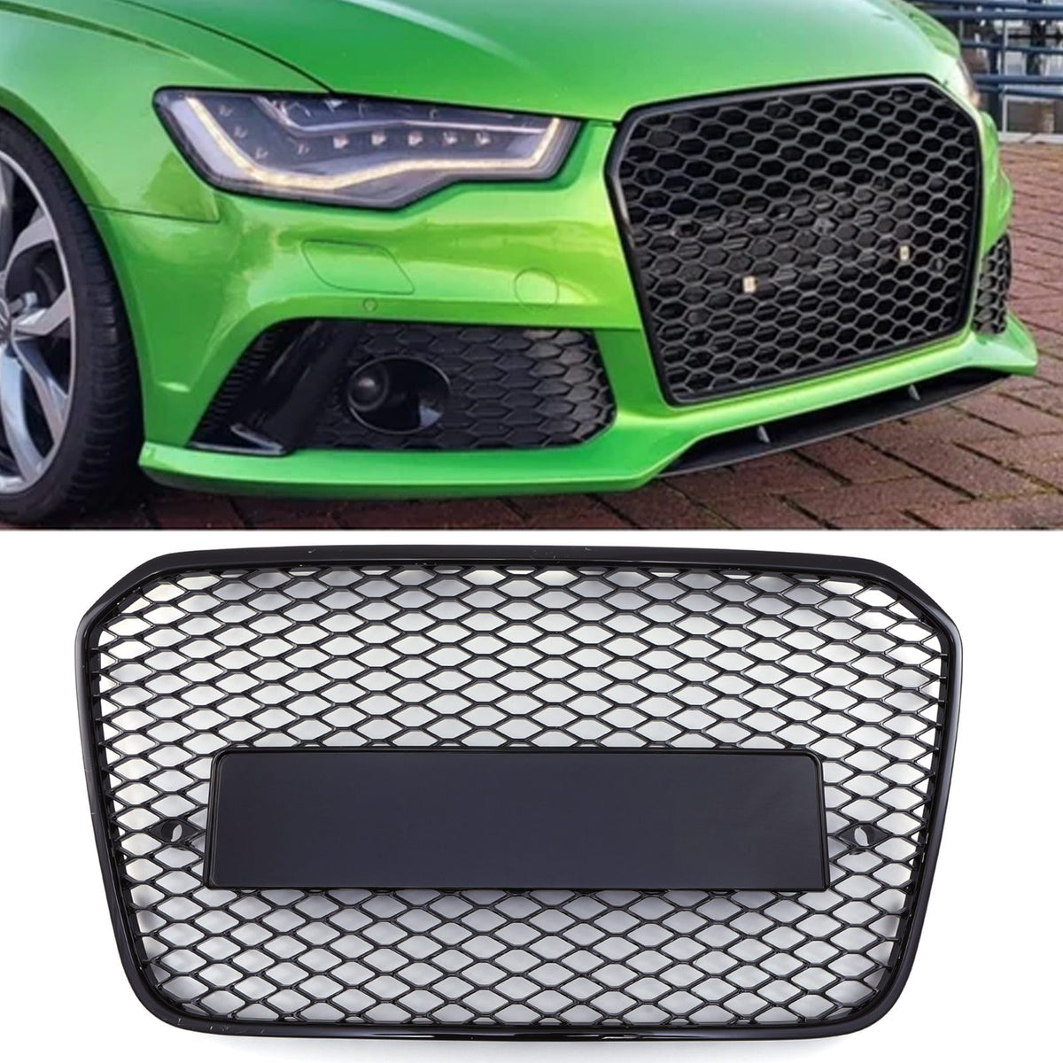 Gravity Performance RS6 Style Front Honeycomb Badgeless Grille Black - Audi A6 C7 11-15