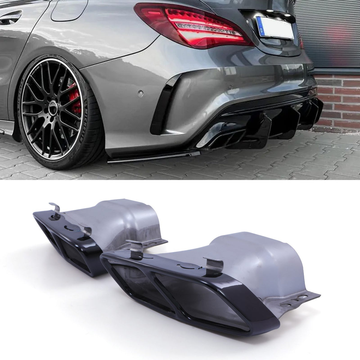 Gravity Performance AMG Style Exhaust Tailpipes Quad Exit Gloss Black - Mercedes-Benz CLA-Class CLA45 Coupe C117 13-19