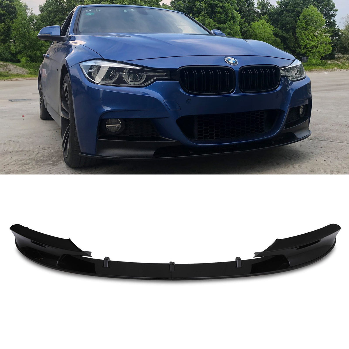 Gravity Performance Front Splitter M Sport Style Lip Gloss Black - BMW 3 Series F30 12-18