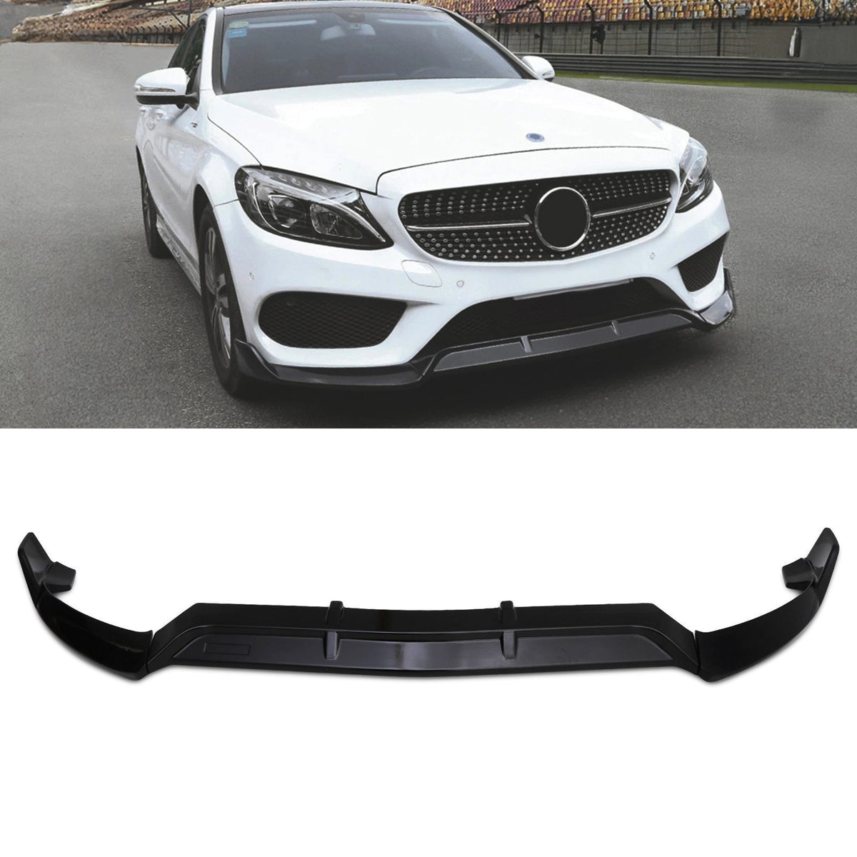 Gravity Performance Front Bumper Splitter Lip Gloss Black - Mercedes Benz C Class W205 15-18