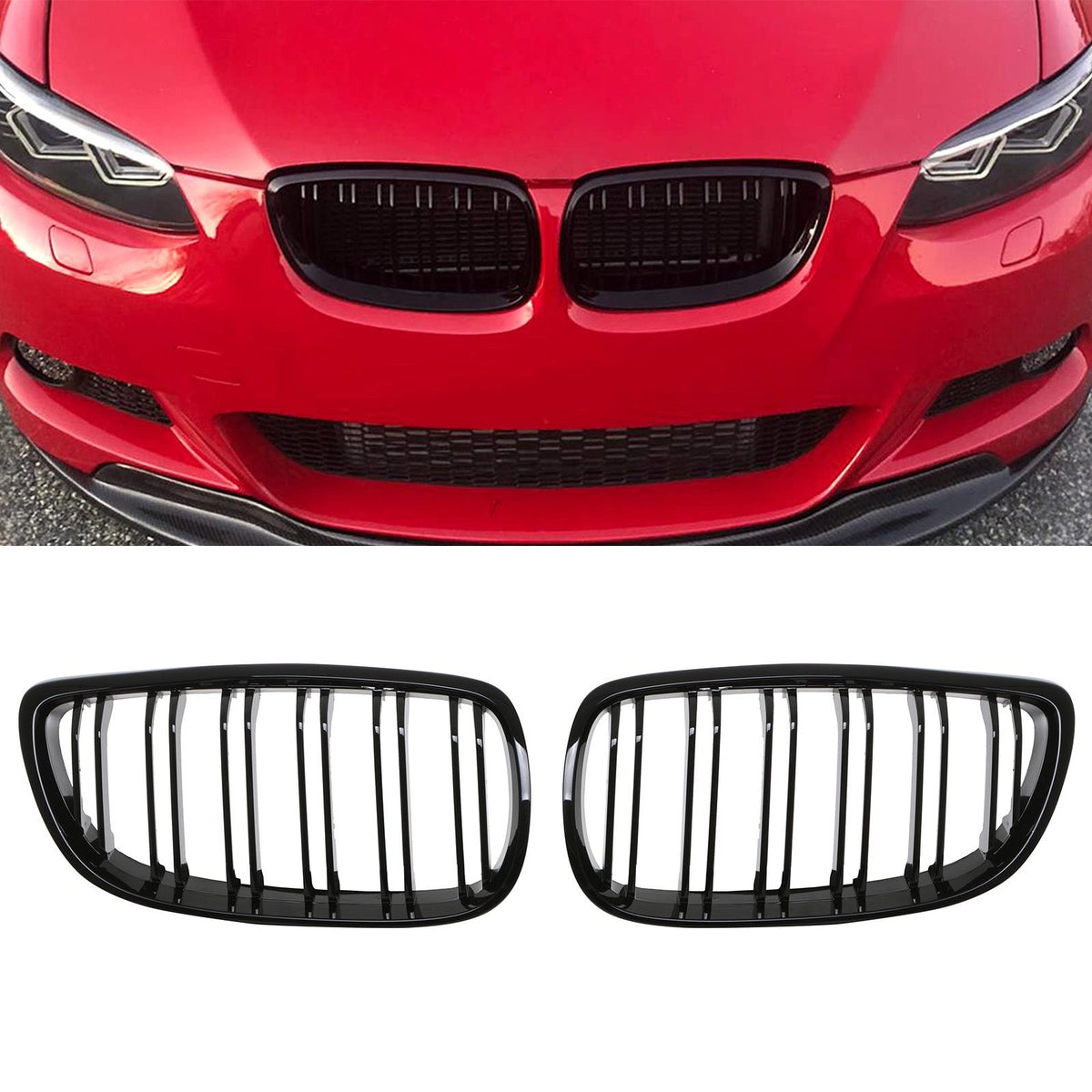 Gravity Performance Gloss Black Front Kidney Grilles - BMW 3 Series E92 LCI 10-13