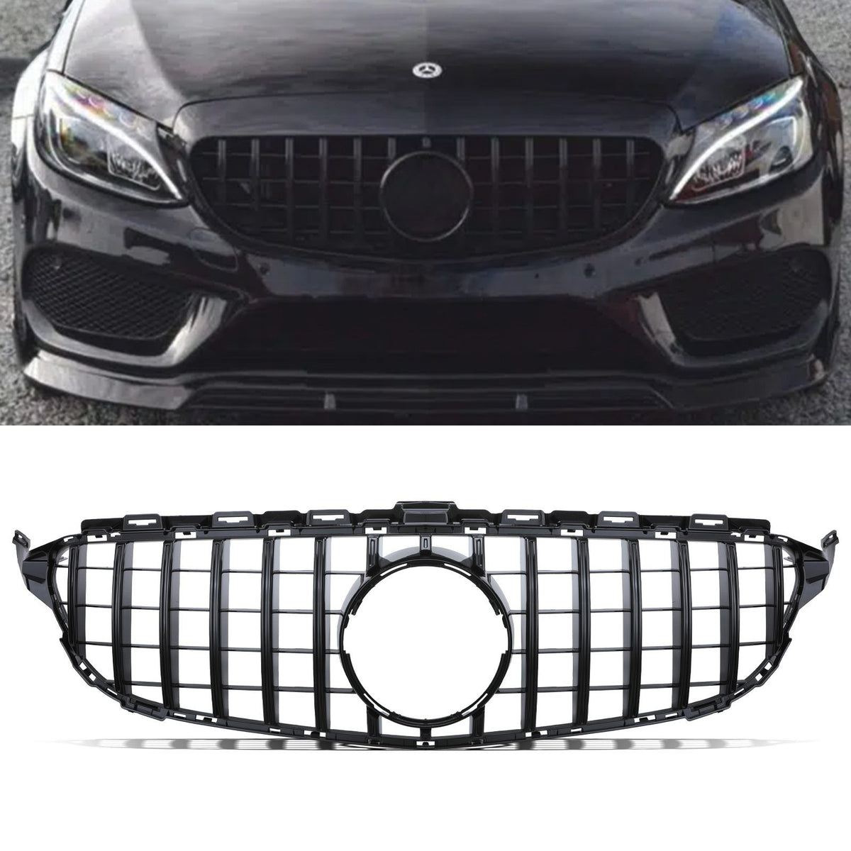 Gravity Performance Panamericana GTR Style Gloss Black Grille - Mercedes C Class A205 14-18