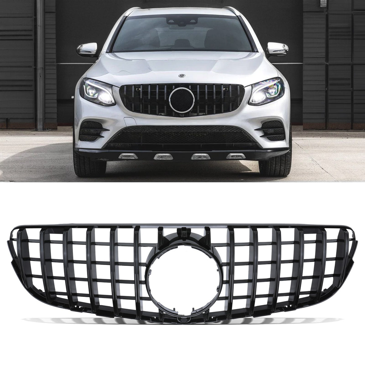 Gravity Performance Gloss Black Panamericana GTR Style Grille - Mercedes GLC C253 15-19