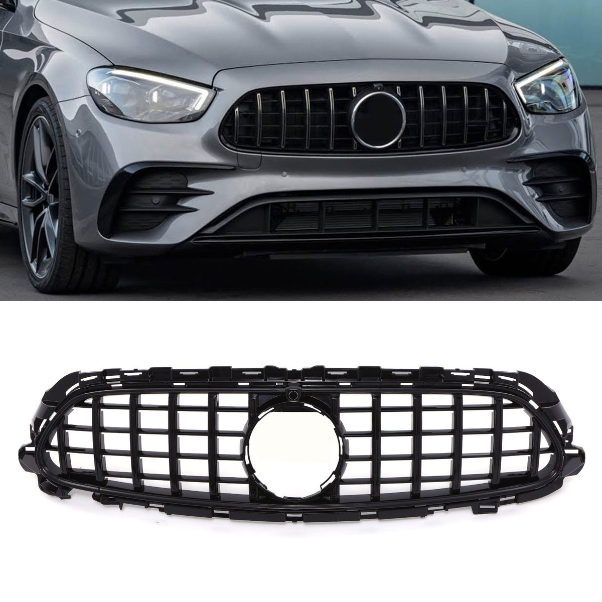 Gravity Performance Panamericana Style Front Grille Gloss Black - Mercedes E Class AMG W213 21-23
