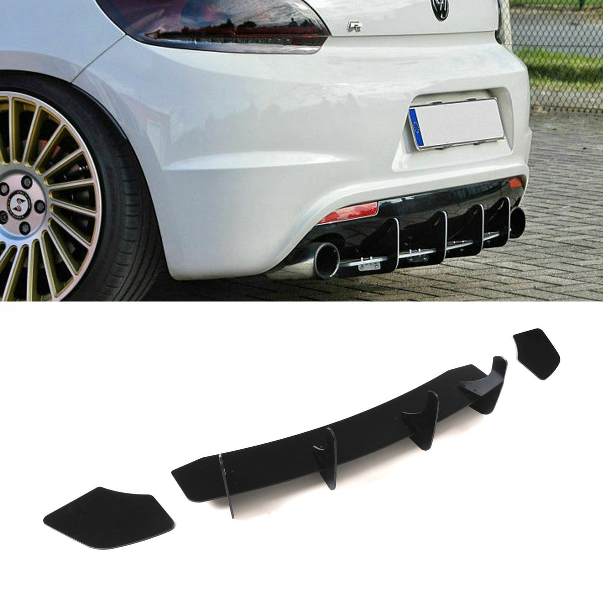 Gravity Performance Rear Bumper Diffuser Gloss Black - VW Volkswagen Scirocco R 08-17