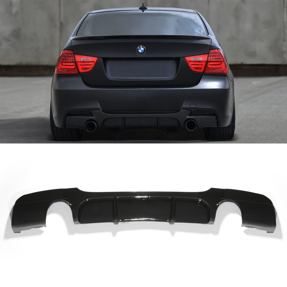 Gravity Performance Rear Diffuser P Style Lip Gloss Black - BMW 3 Series E90 05-12