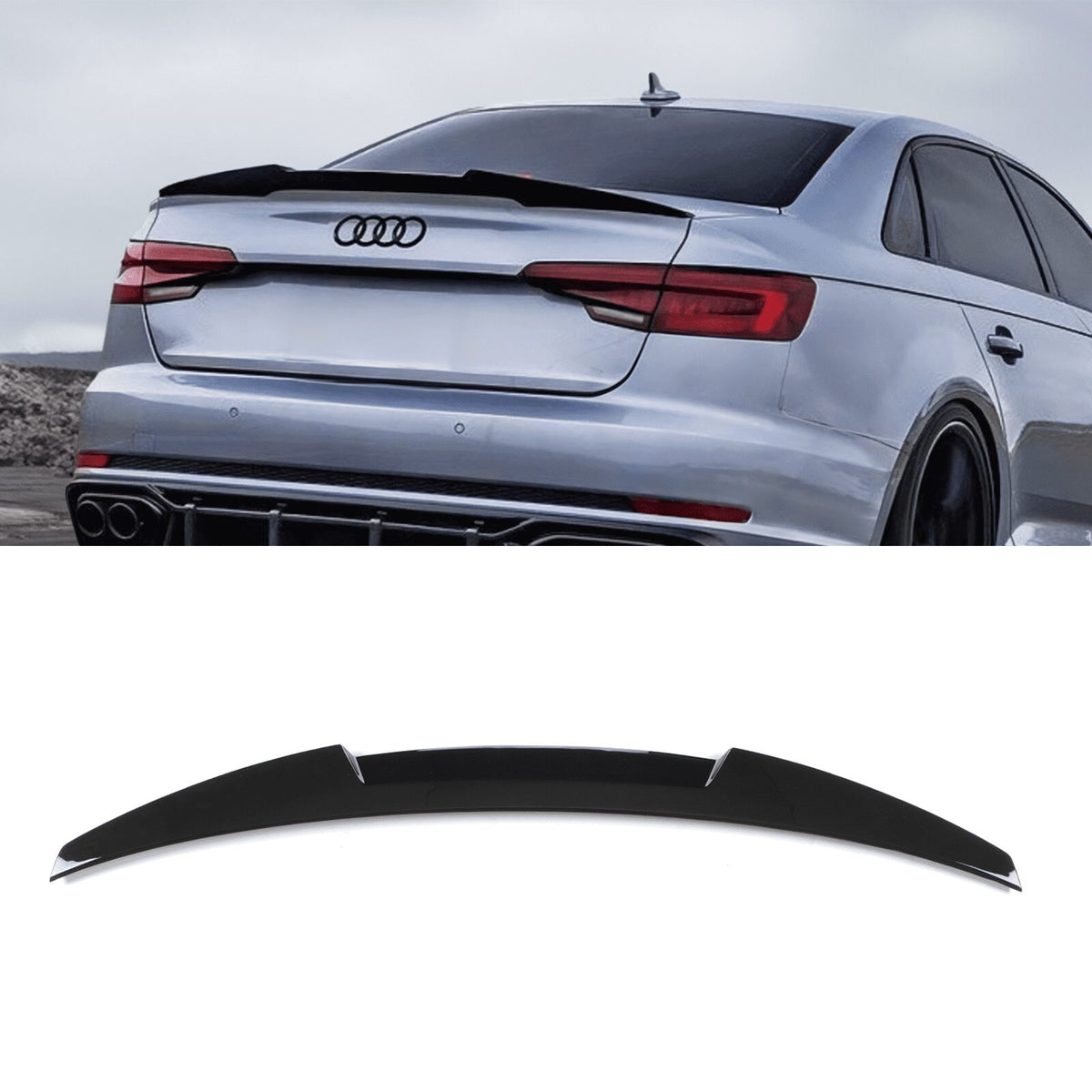 Gravity Performance M4 Style Rear Boot Spoiler Lip Gloss Black - Audi A4 B9.5 2019+