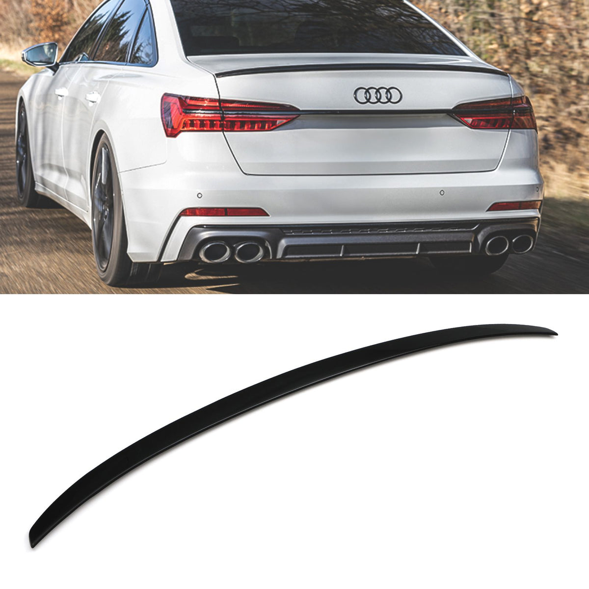 Gravity Performance S4 Style Rear Boot Spoiler Lip Gloss Black - Audi A6 C8 2019+