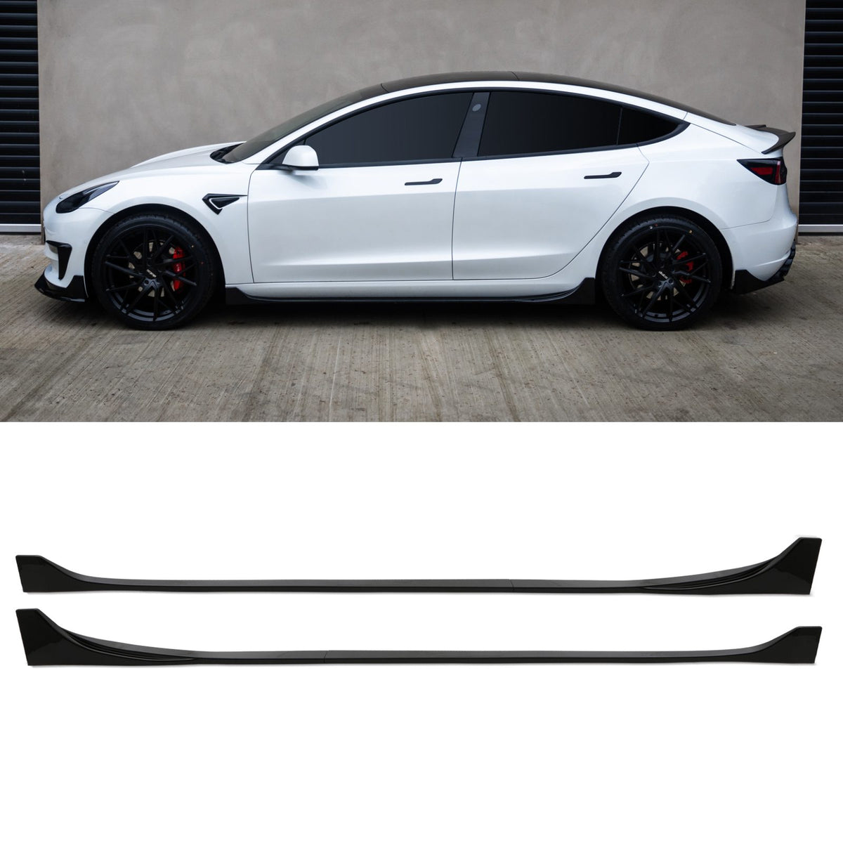 Gravity Performance Aero Style Side Skirts Gloss Black - Tesla Model 3 17-22
