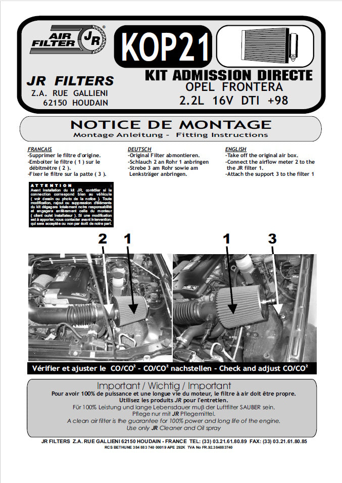 JR Filters Direct Kit – Part KOP21