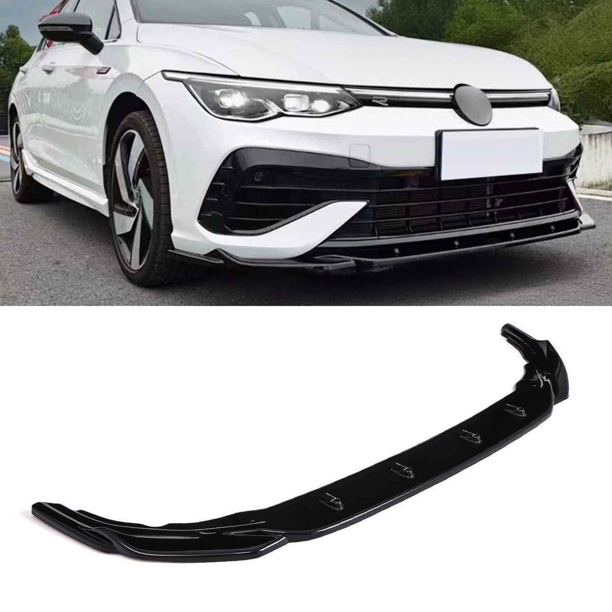 Gravity Performance R Style Front Splitter Gloss Black - VW Golf MK8 2020-2024