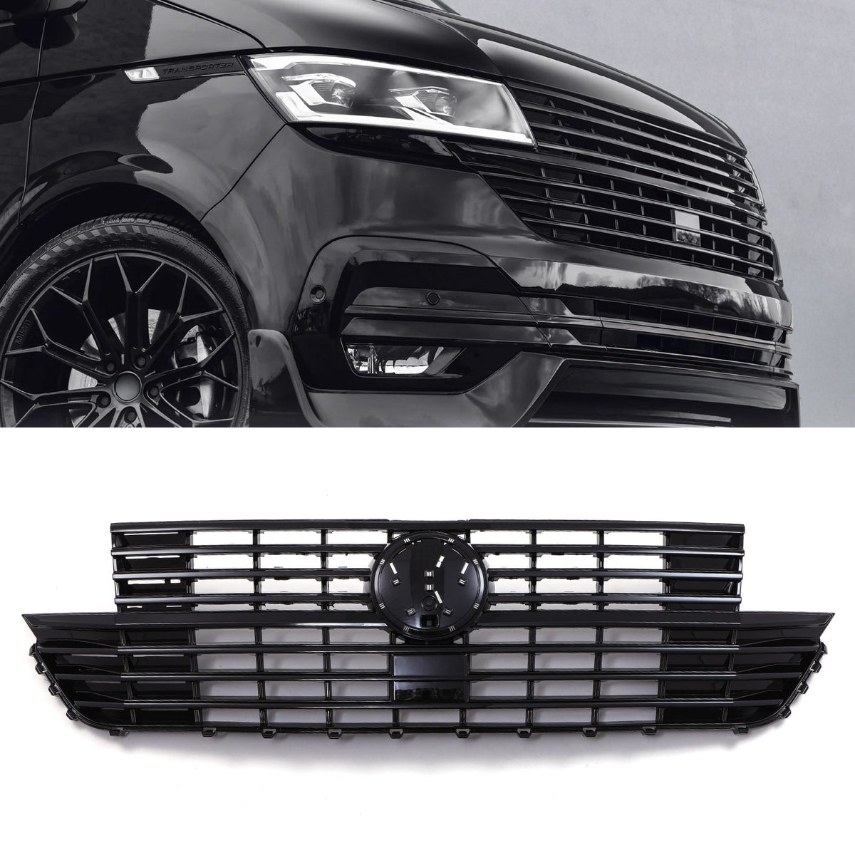 Gravity Performance Front Badged Grille Gloss Black - VW Transporter T6.1 19-24