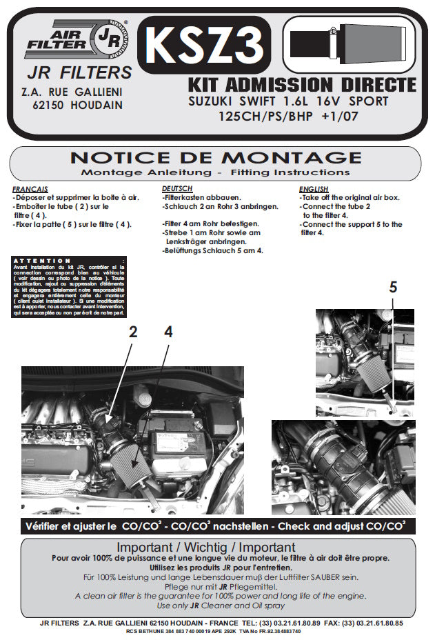 JR Direct kit Suzuki Swift 1.6