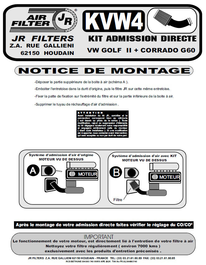 JR Filters JR Direct Kit – Part KVW4