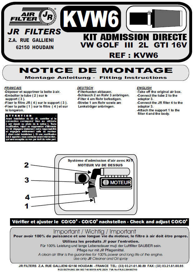 Blk Ind Kit Golf 3 GTi 2.0L 16v +94