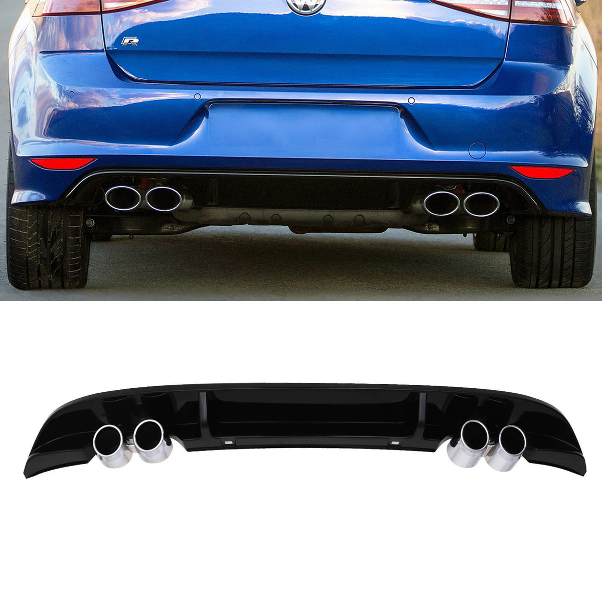 Gravity Performance Gloss Black Quad Tip Rear Diffuser - VW Golf MK7.5 17-20