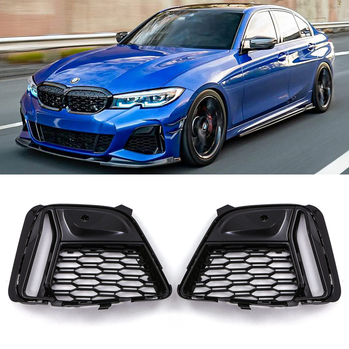 Gravity Performance Front Bumper Fog Light Delete Inserts Gloss Black – BMW 3 Series G20 2019–2021