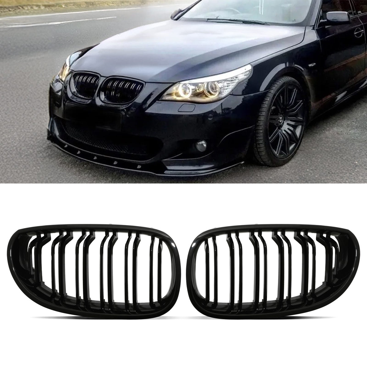 Gravity Performance Gloss Black Double Bar Kidney Grille - BMW 5 Series E60 E61 04-10