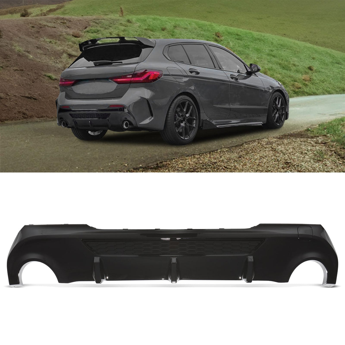 Gravity Performance Gloss Black Dual Exit Rear Diffuser - BMW 1 Series M135i F40 19-24
