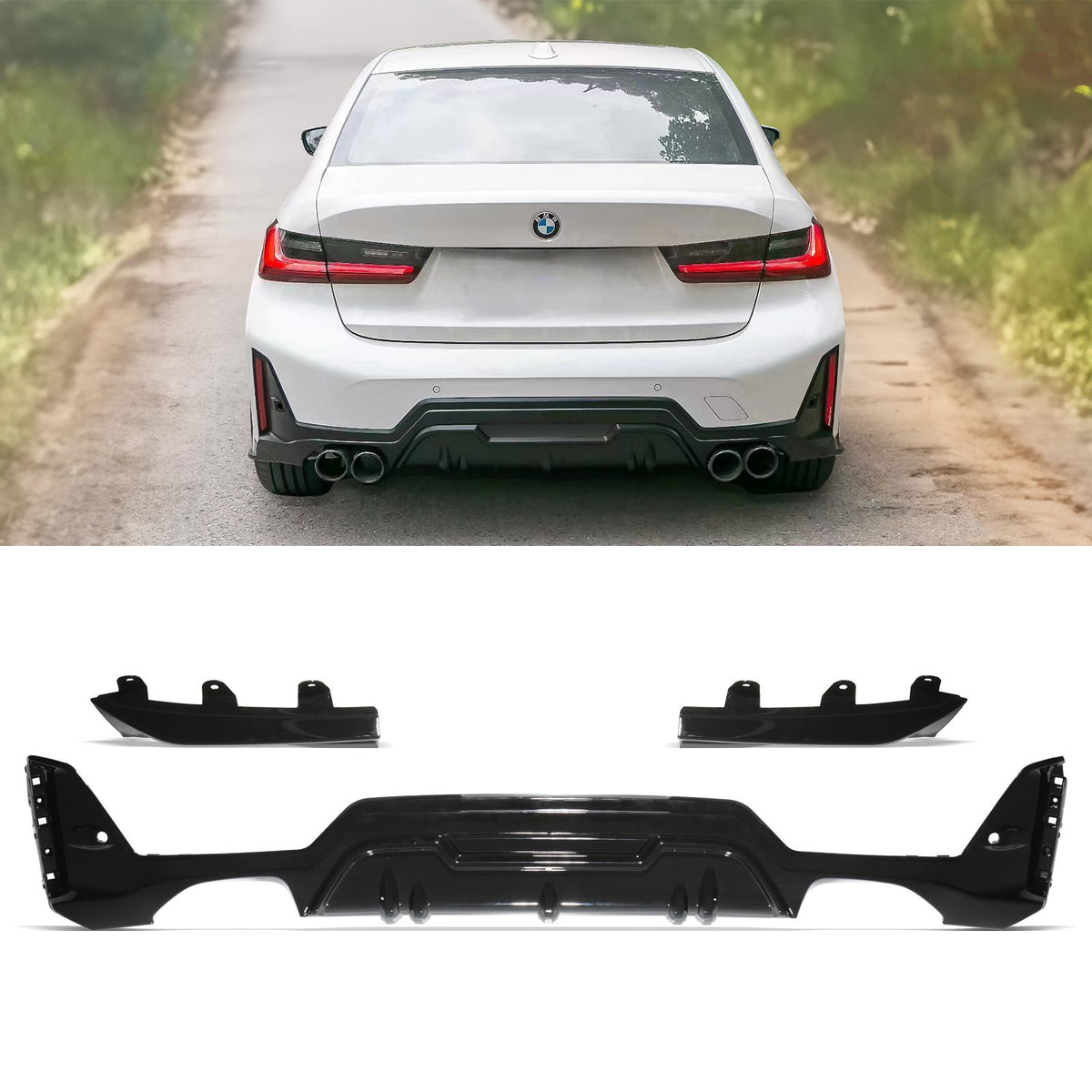 Gravity Performance Gloss Black M Style Dual Exit Rear Diffuser - BMW 3 Series G20 LCI 2022+