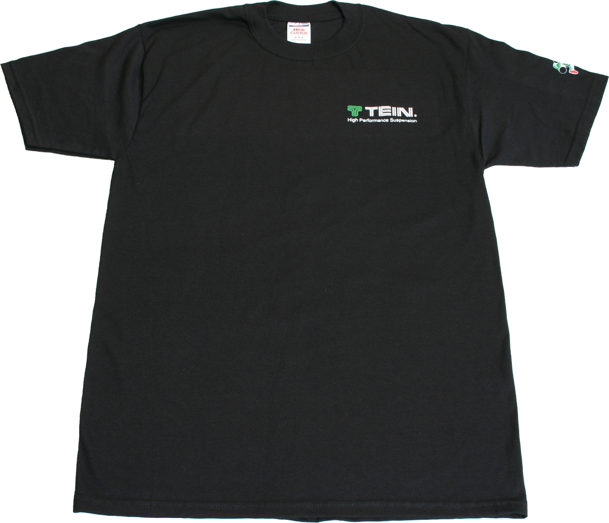 TEIN black T-shirt, front view (TN004-006; sizes M, L and XL).