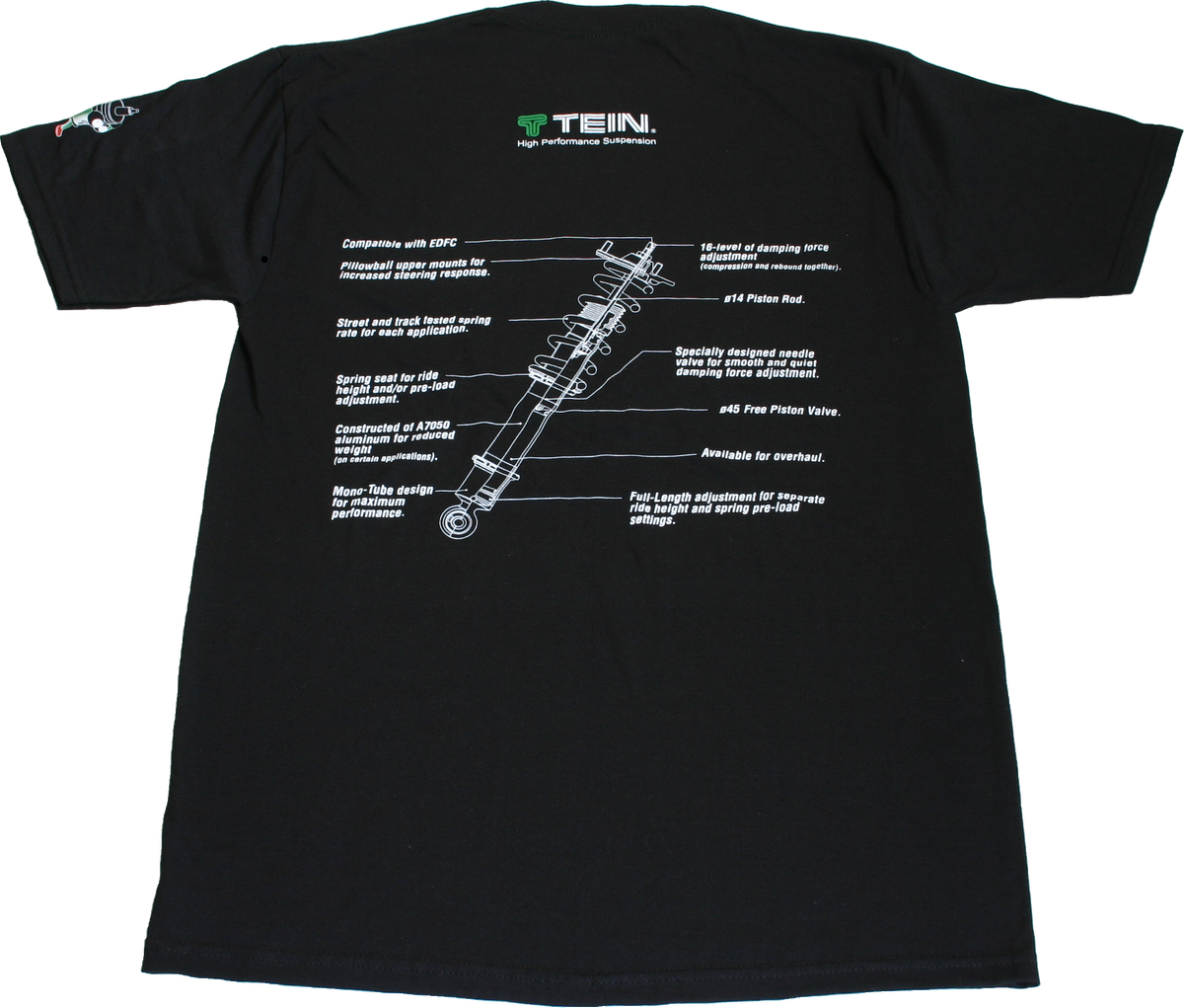 TEIN black T-shirt, alternate logo view (TN004-006; sizes M, L and XL).