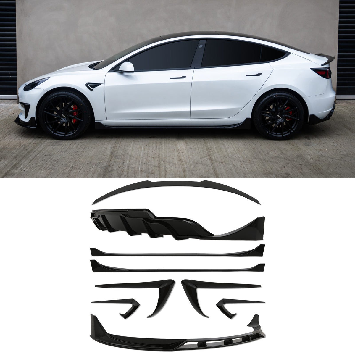 Gravity Performance Gloss Black Aero Body Kit - Tesla Model 3 2019+