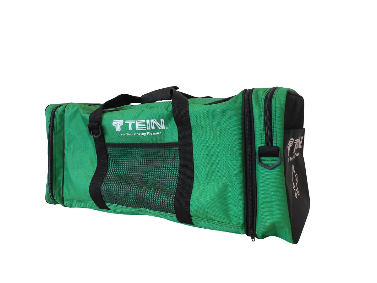 TEIN Sports Bag TN018-003, green duffel with mesh side pocket.