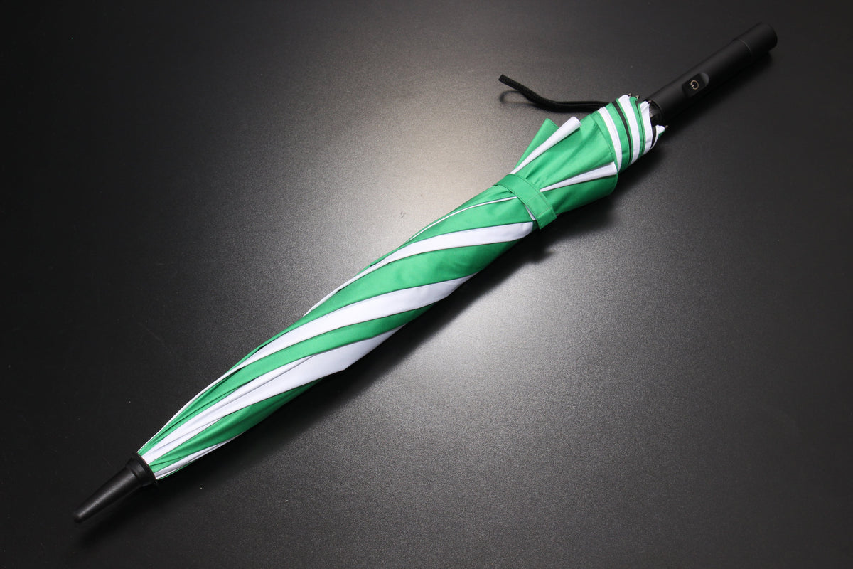 TEIN TN021-005 umbrella with built-in fan, green and white TEIN parasol.