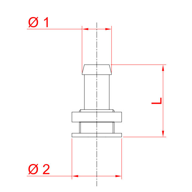 BMC official aluminium drain pipe schematic for SLRP05K, length 22 mm, Ø1 5 mm, Ø2 14 mm